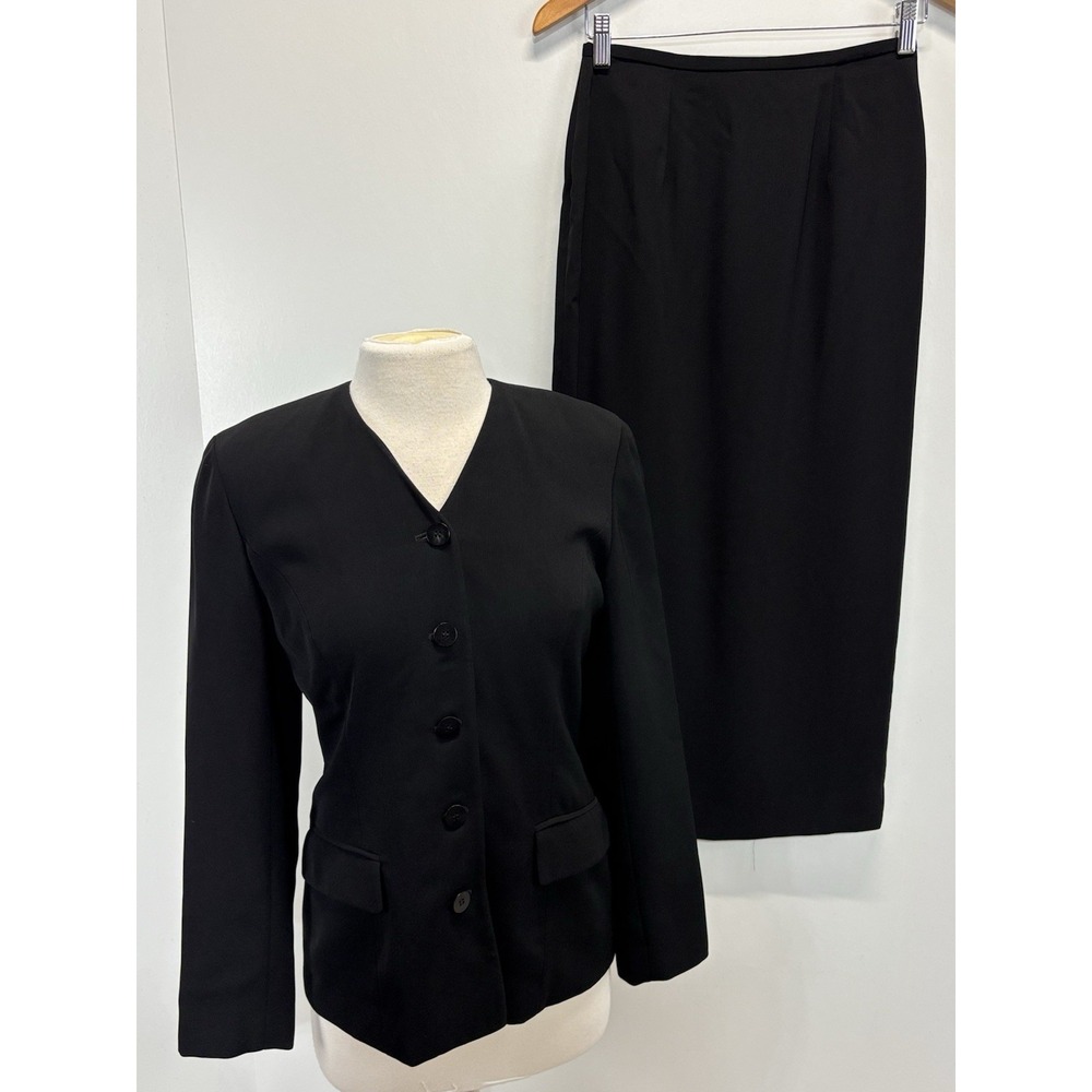Vtg LOFT Ann Taylor 2 Pc Skirt Suit 4 Black Jacket Maxi Skirt Power Career USA